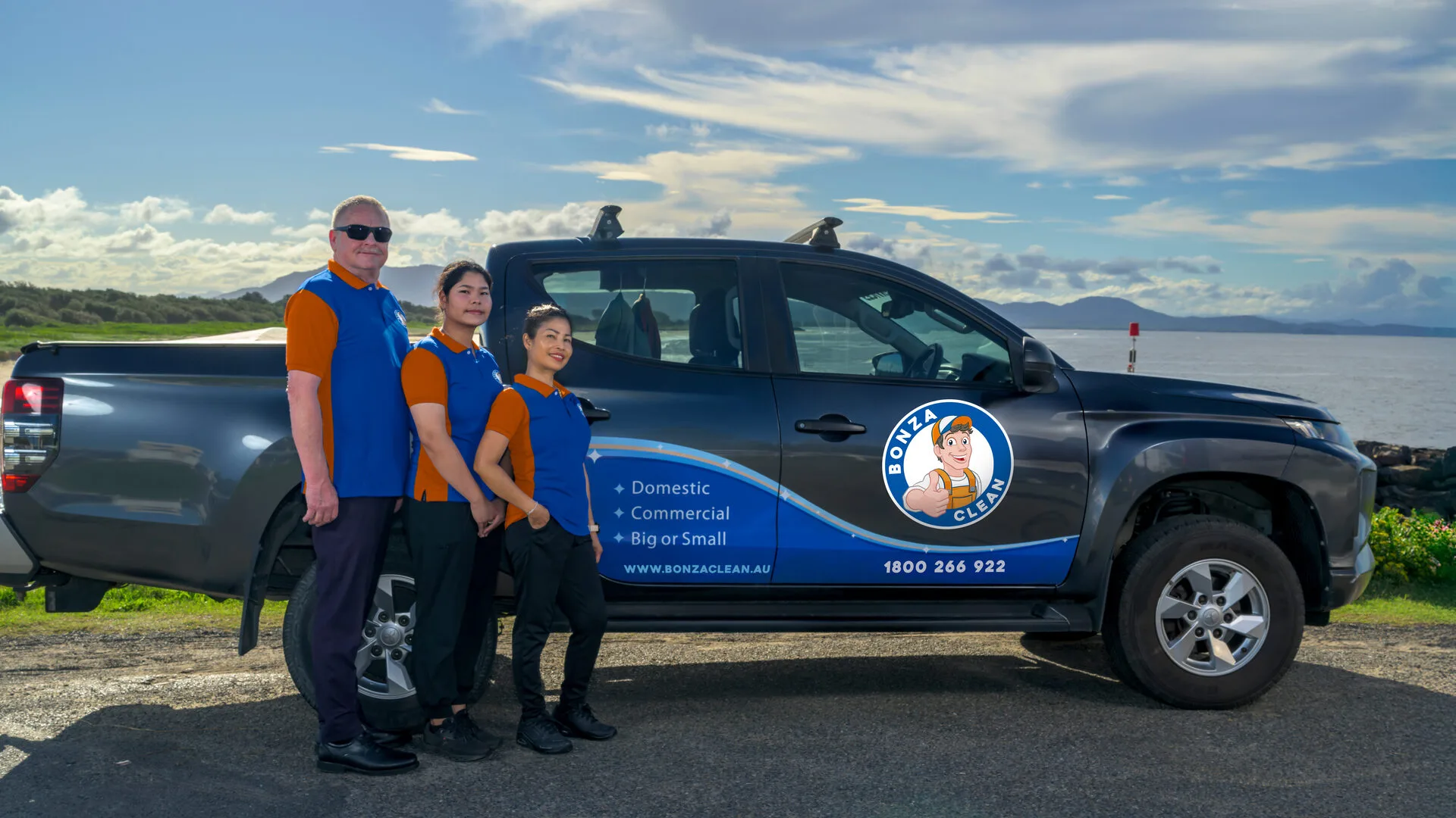 The Bonza Clean team with their service vehicle